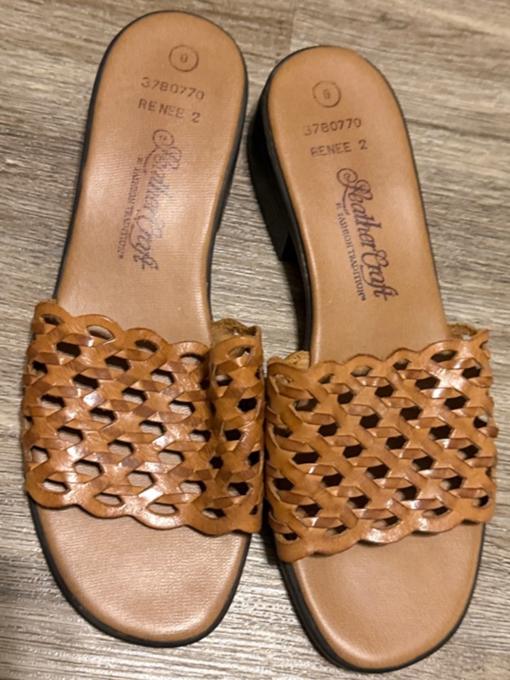 LeatherCraft Woven Leather Slide Mules in Tan